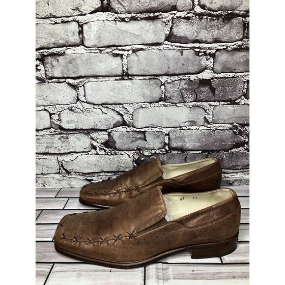 Marco Delli Brown Shimmer Leather Square Toe Loafers Dress Shoes Men Sz 41EU/8US main image 8